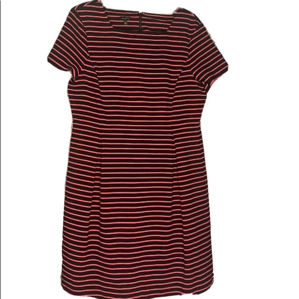 Talbots Dress Sz 16 Black Pink Stripe short sleeve